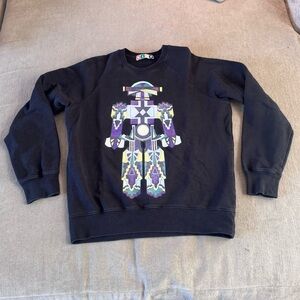 MSGM Black Cotton Robot Design Crew Neck